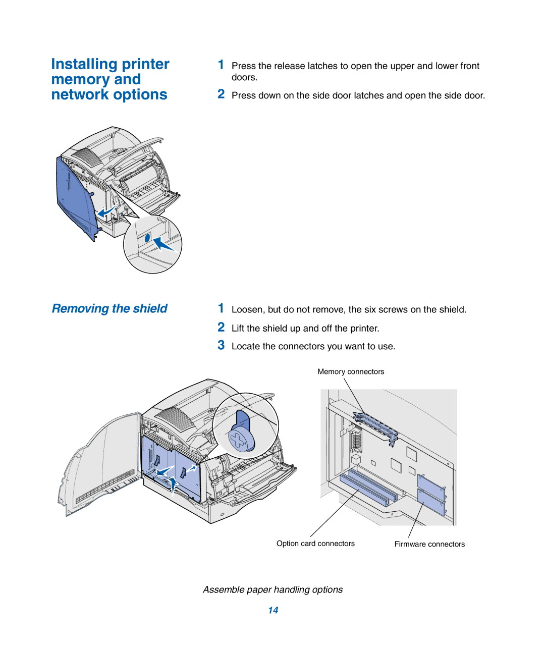 IBM M22 MFP manual Installing printer memory and network options, Removing the shield 