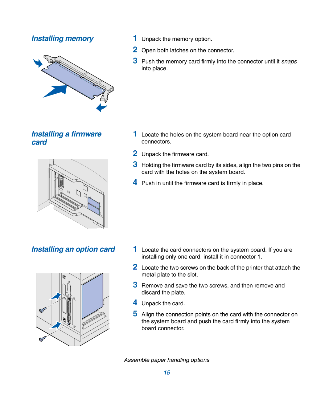 IBM M22 MFP manual Installing memory, Installing a firmware, Card 