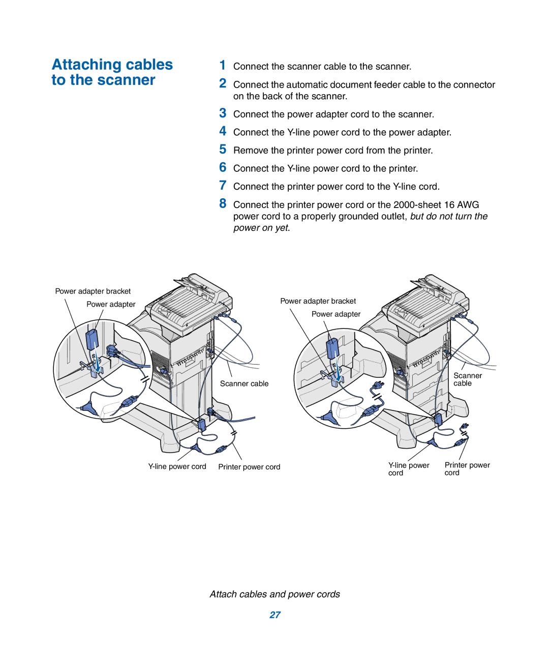 IBM M22 MFP manual Attaching cables to the scanner 