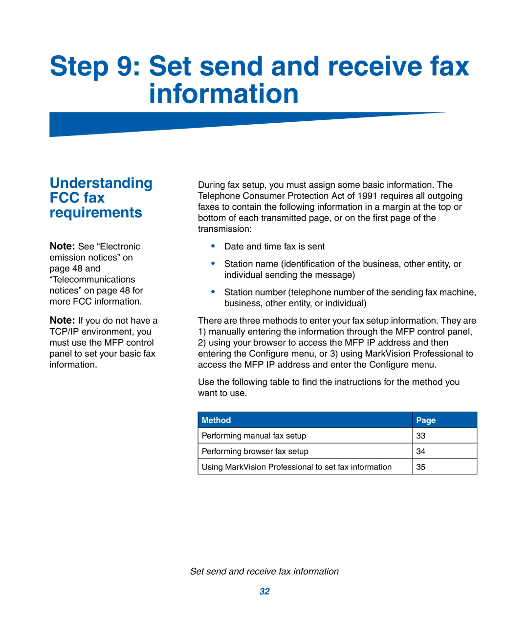 IBM M22 MFP manual Set send and receive fax information, Understanding FCC fax requirements 