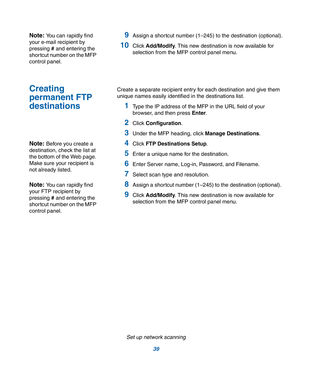 IBM M22 MFP manual Creating permanent FTP destinations, Click FTP Destinations Setup 