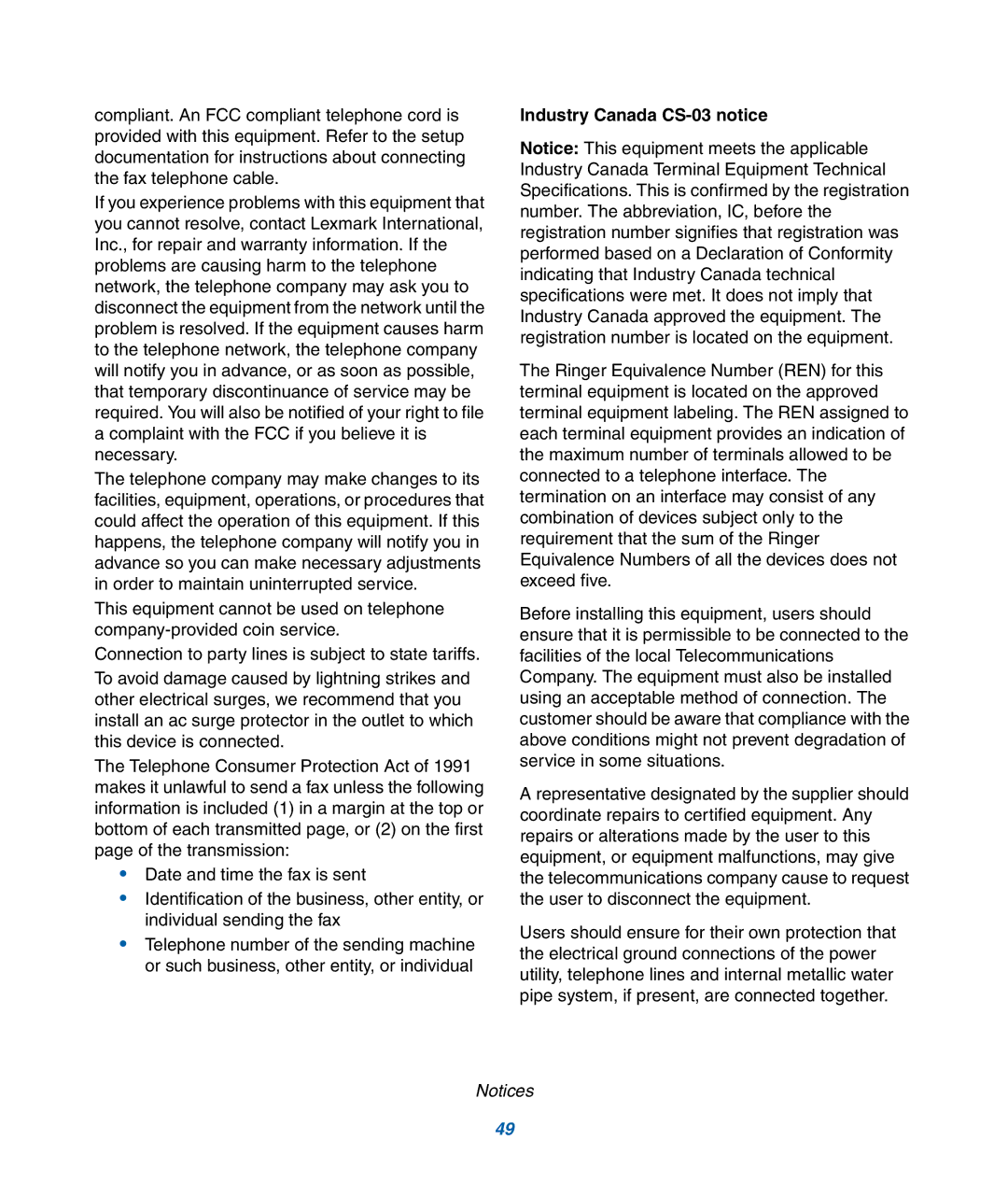 IBM M22 MFP manual Industry Canada CS-03 notice 