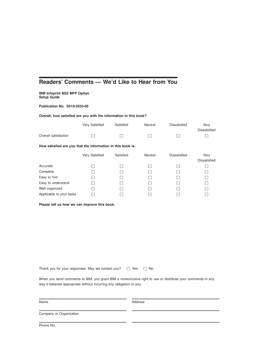 IBM M22 MFP manual Readers Comments Ð Wed Like to Hear from You 