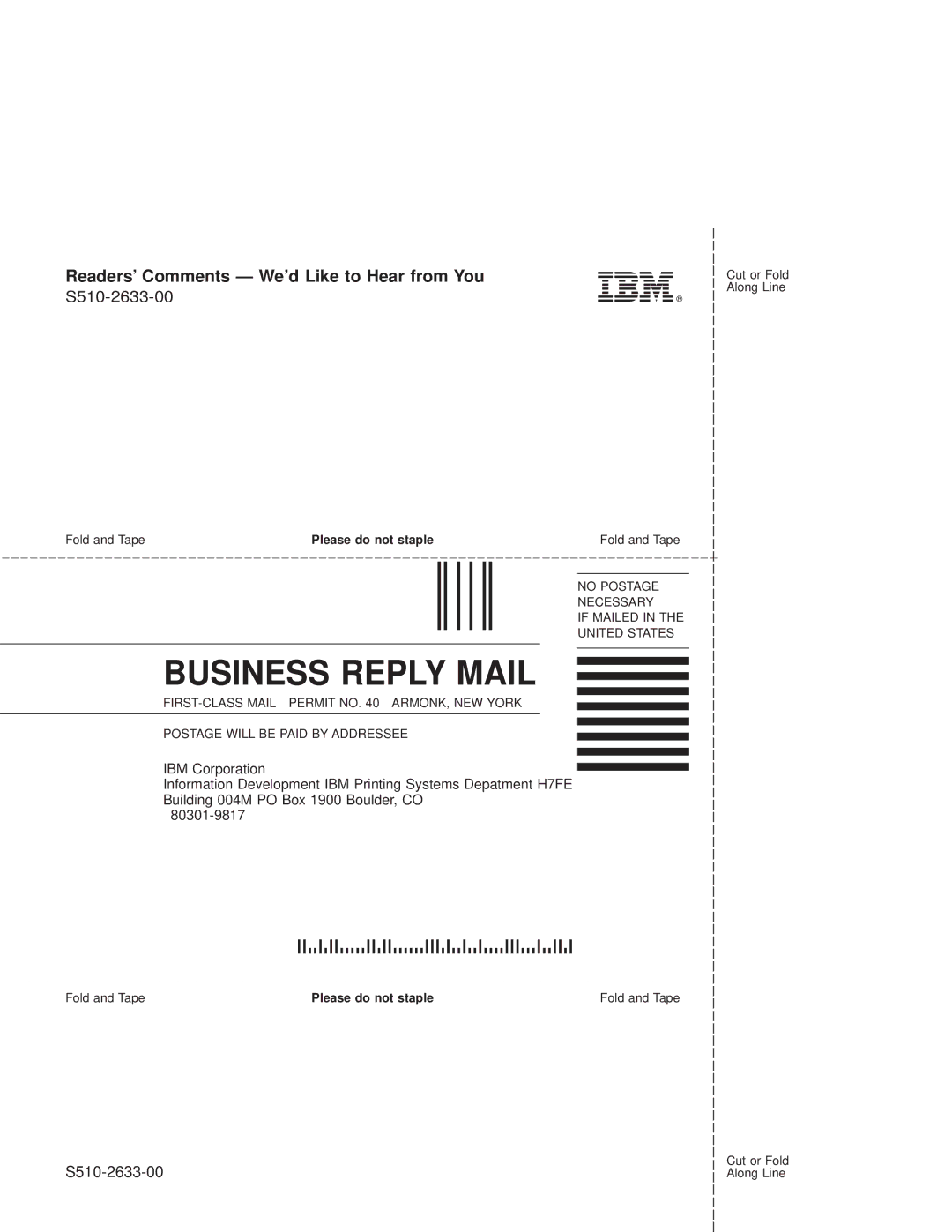 IBM M22 MFP manual Business Reply Mail 