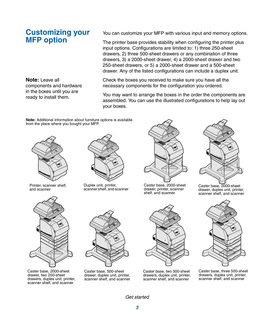 IBM M22 MFP manual Customizing your MFP option, Shelf, and scanner 