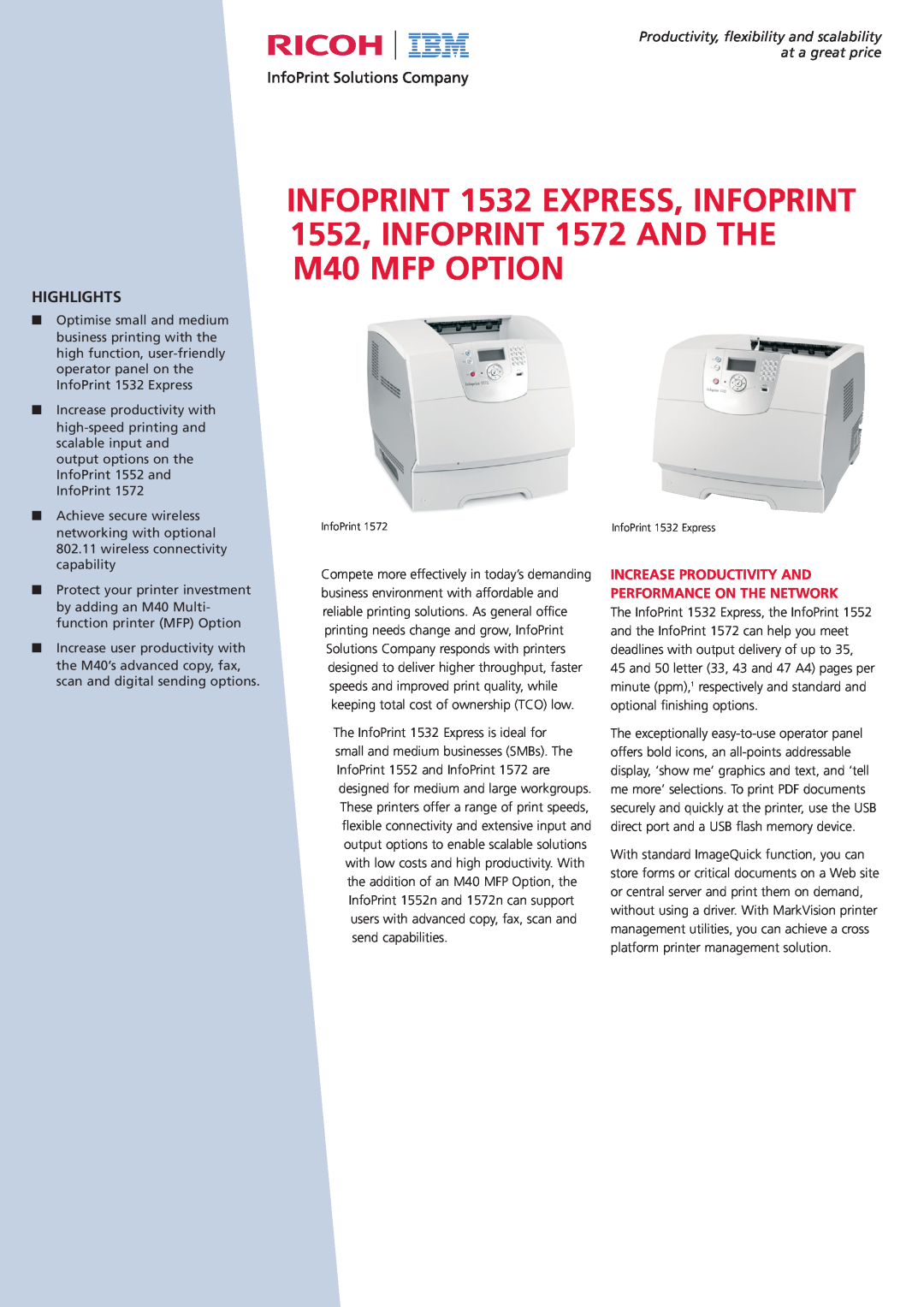 IBM 1552, M40 manual Increase Productivity And Performance On The Network, Highlights 