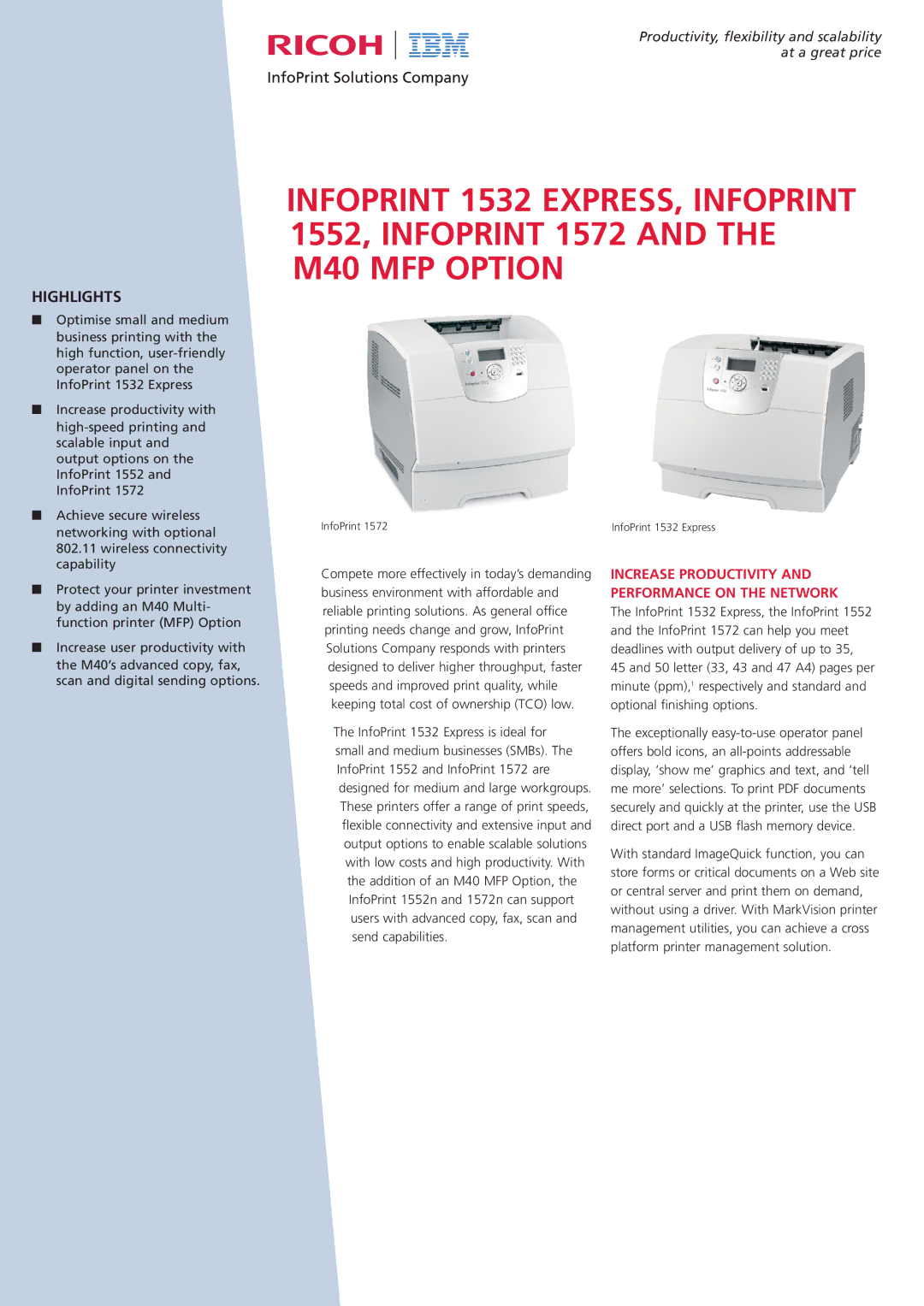 IBM 1552, M40 manual Highlights, Increase Productivity and Performance on the Network 