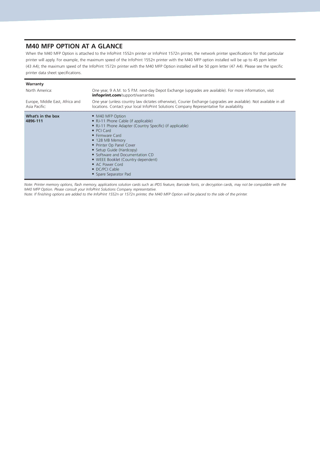 IBM 1552, M40 manual What’s in the box, 4896-111 