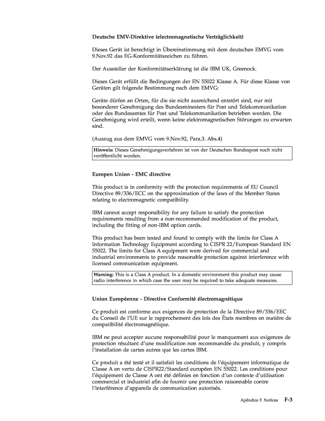 IBM M400 manual Deutsche EMV-Direktive electromagnetische Verträglichkeit, Europen Union - EMC directive 