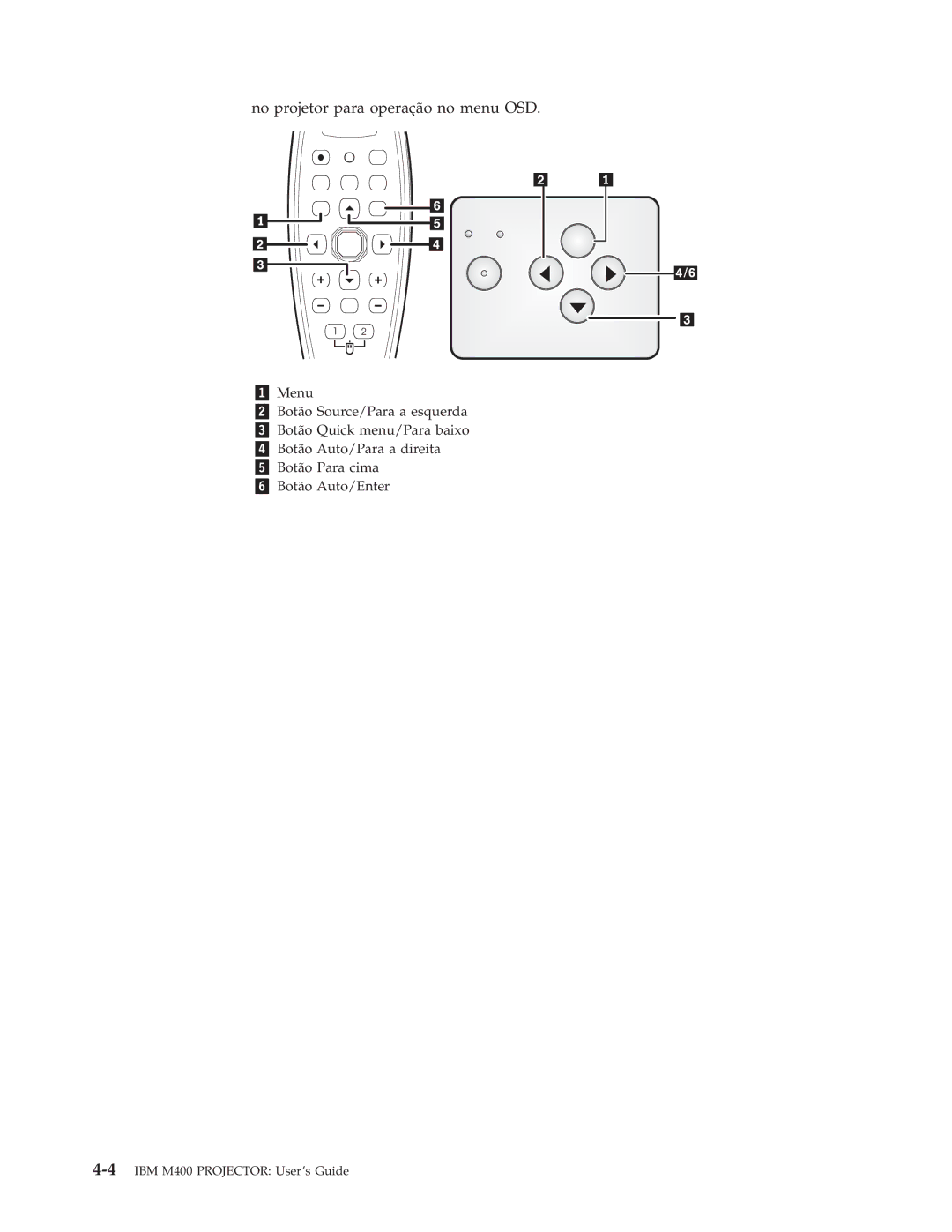 IBM M400 manual No projetor para operação no menu OSD 