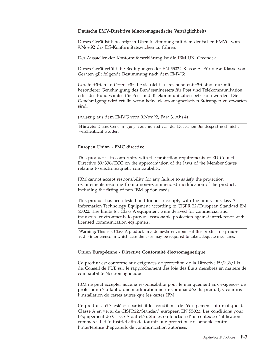 IBM M400 manual Deutsche EMV-Direktive electromagnetische Verträglichkeit, Europen Union EMC directive 