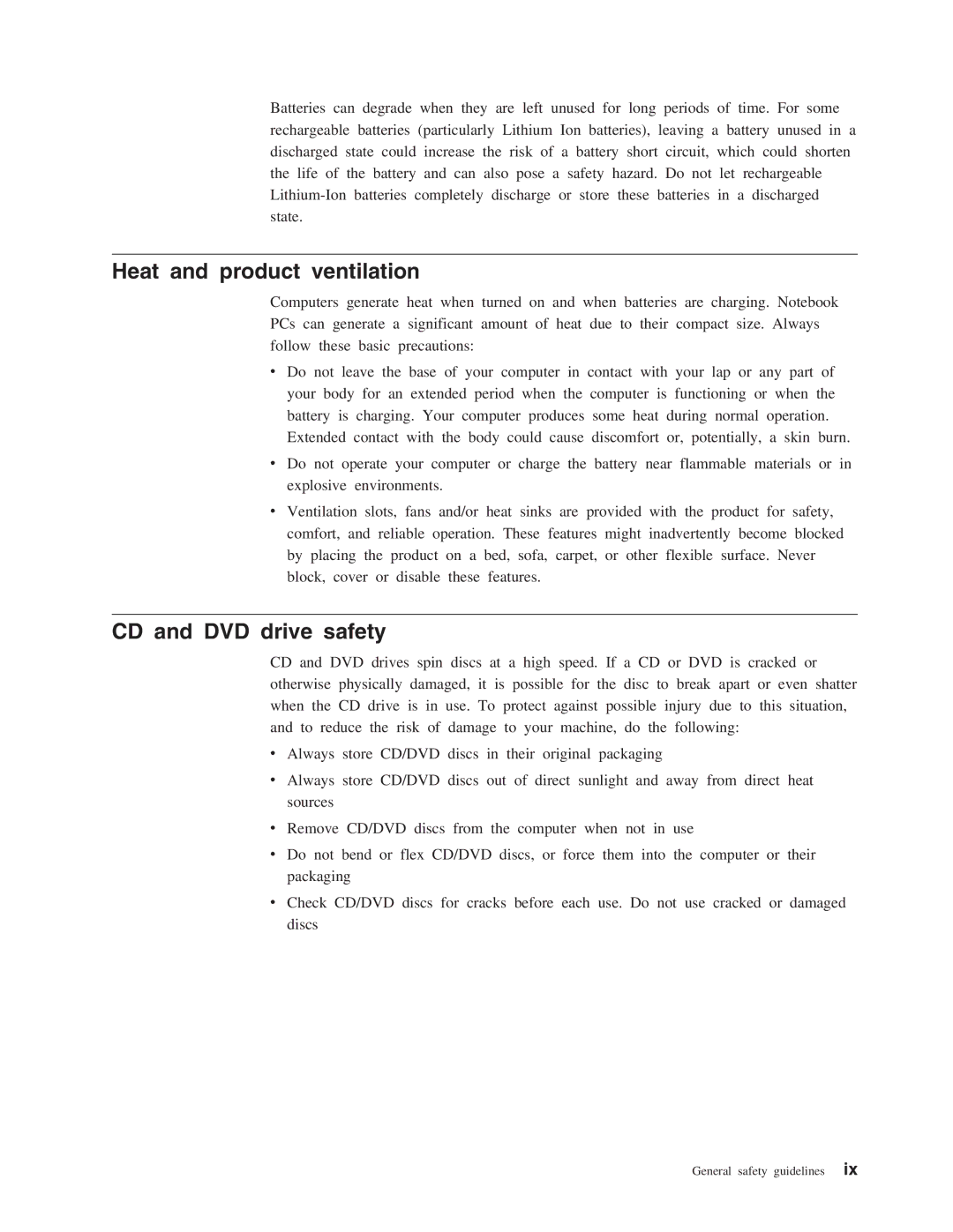 IBM M400 manual Heat and product ventilation, CD and DVD drive safety 