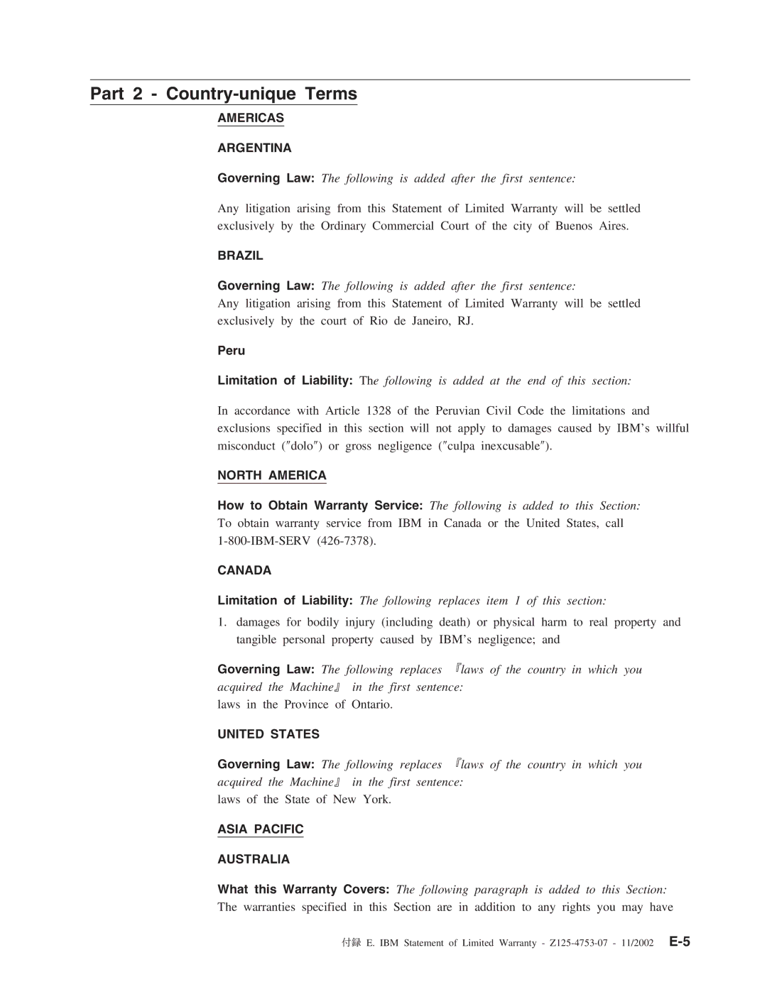 IBM M400 manual Part 2 Country-unique Terms 