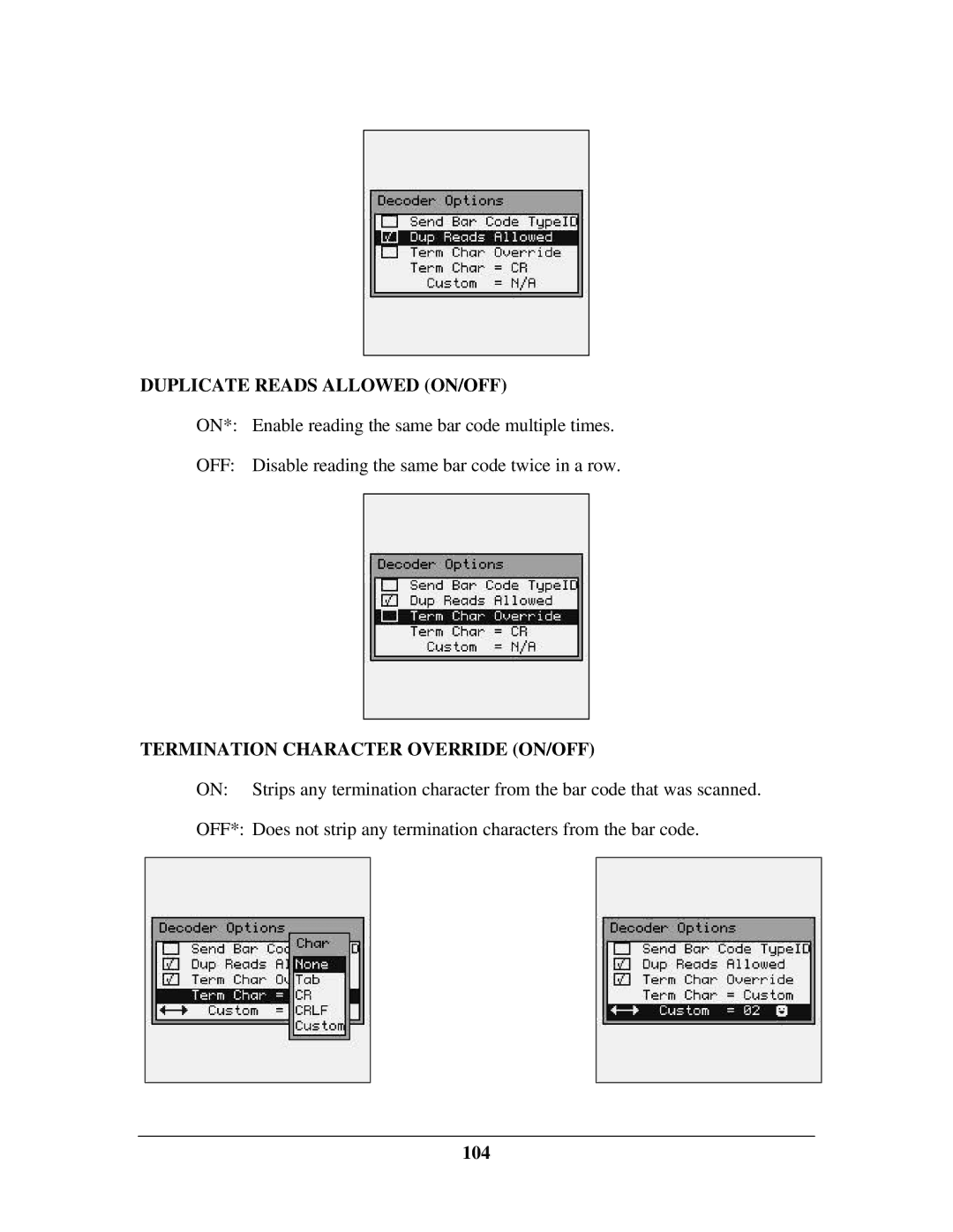 IBM M71V2 manual Duplicate Reads Allowed ON/OFF, 104 