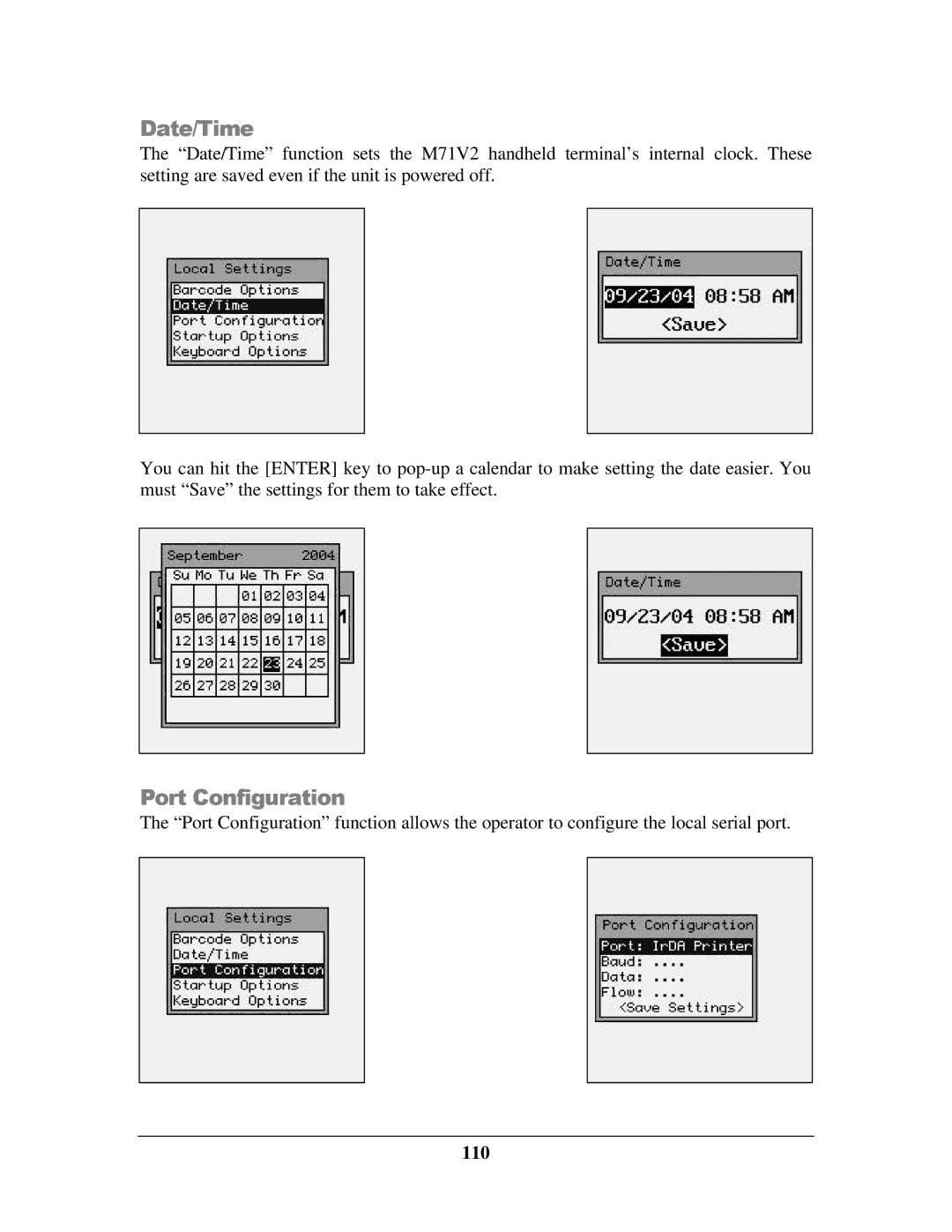 IBM M71V2 manual Date/Time, Port Configuration, 110 