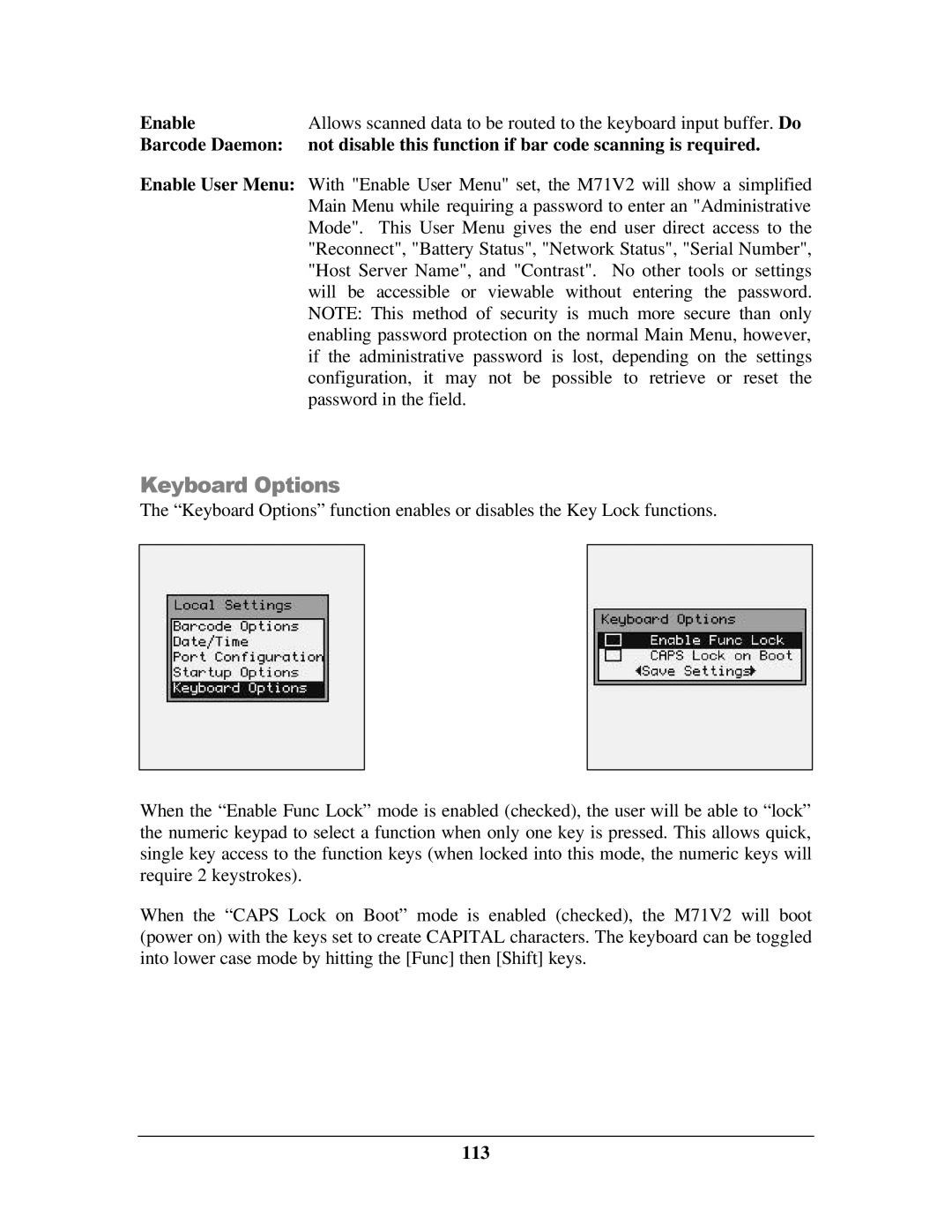 IBM M71V2 manual Keyboard Options, 113 