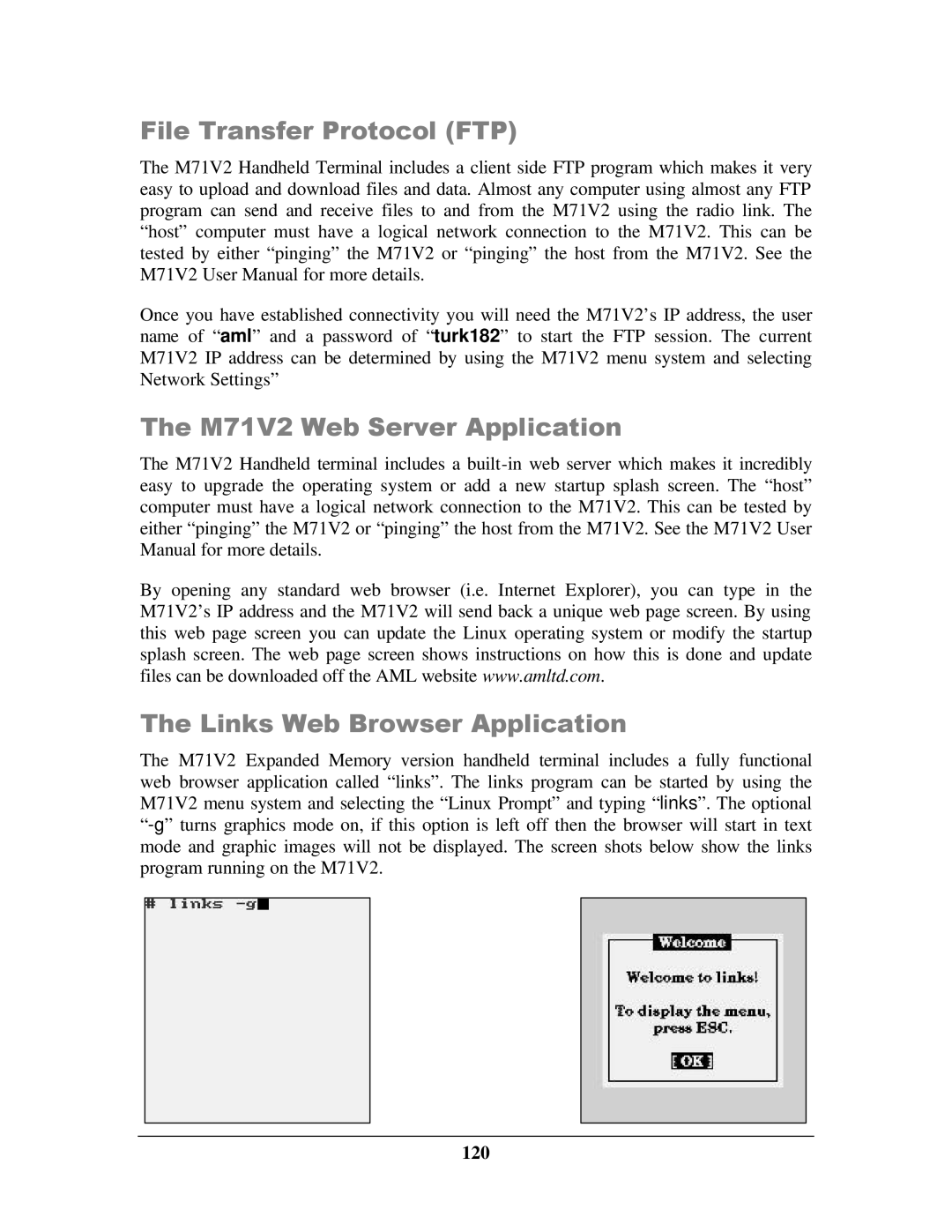 IBM manual File Transfer Protocol FTP, M71V2 Web Server Application Links Web Browser Application, 120 