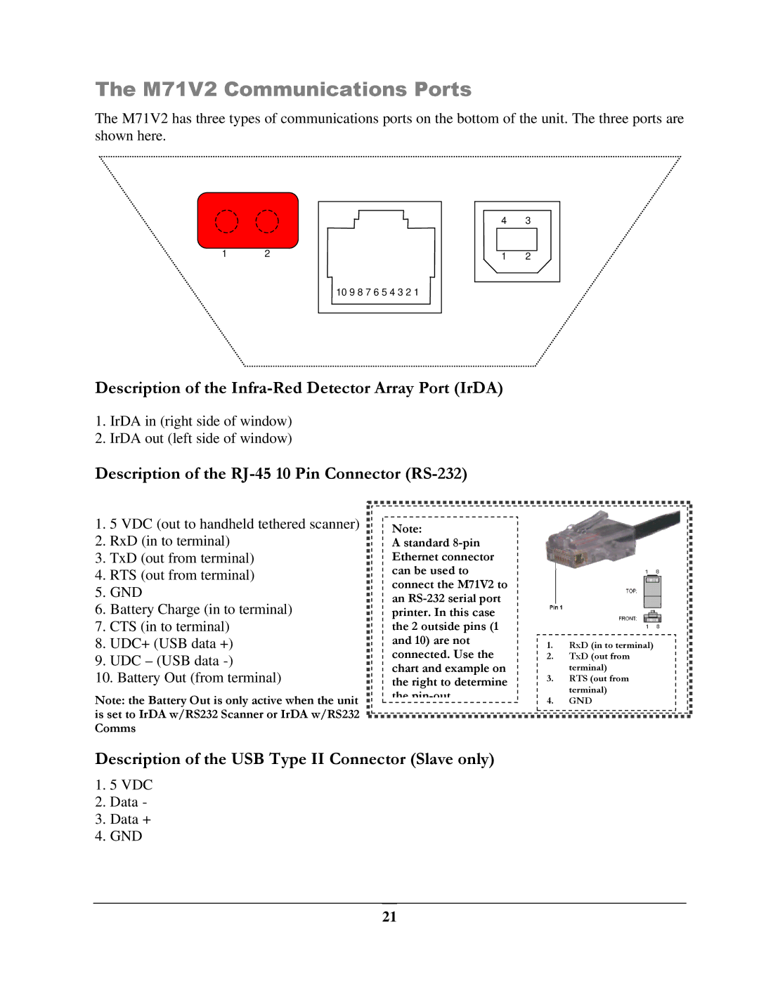 IBM manual M71V2 Communications Ports, Description of the RJ-45 10 Pin Connector RS-232 