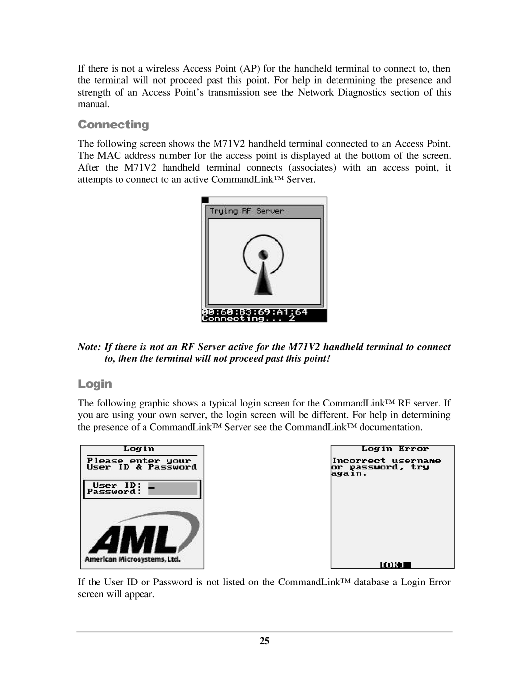 IBM M71V2 manual Connecting, Login 