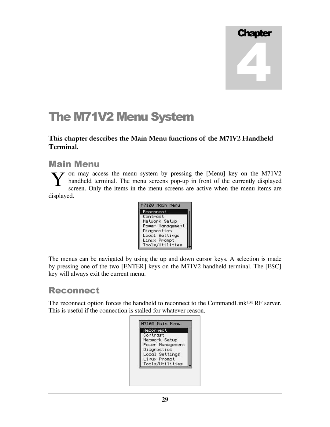 IBM M71V2 manual Main Menu, Reconnect 