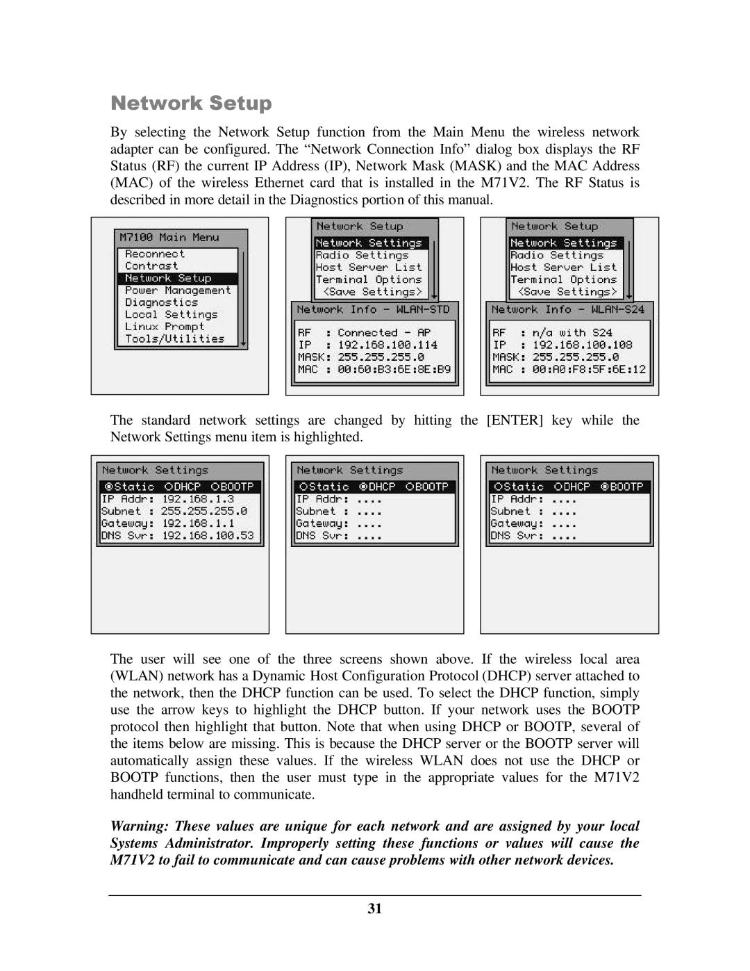 IBM M71V2 manual Network Setup 