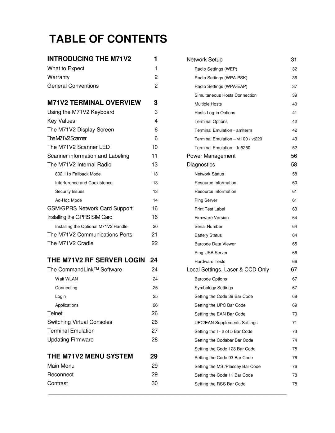 IBM M71V2 manual Table of Contents 