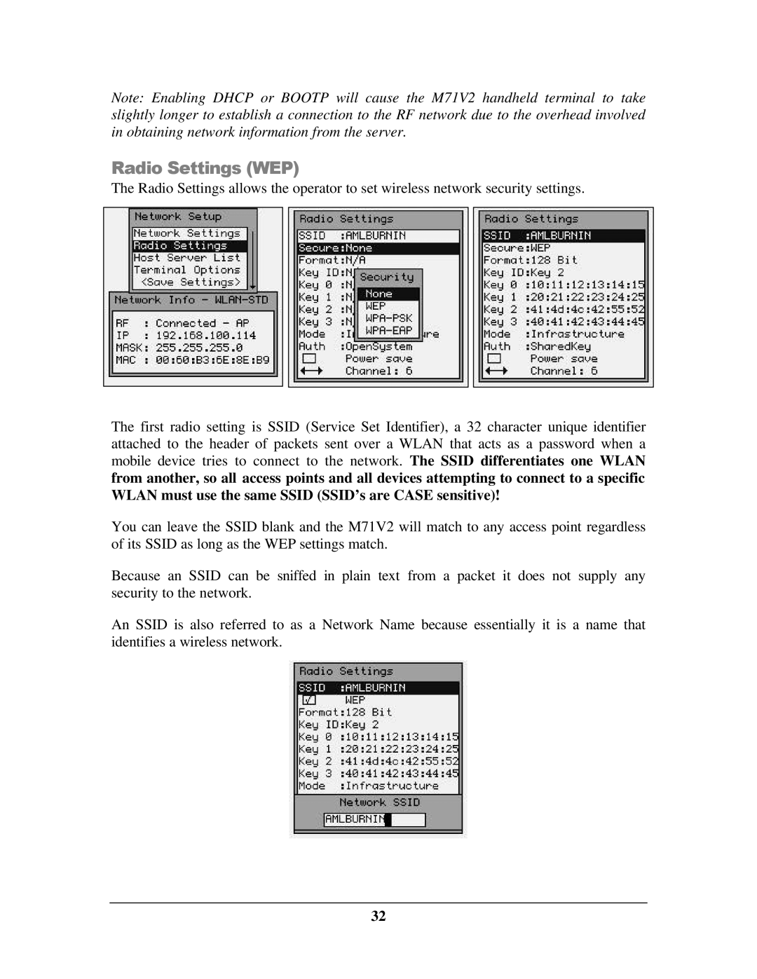 IBM M71V2 manual Radio Settings WEP 