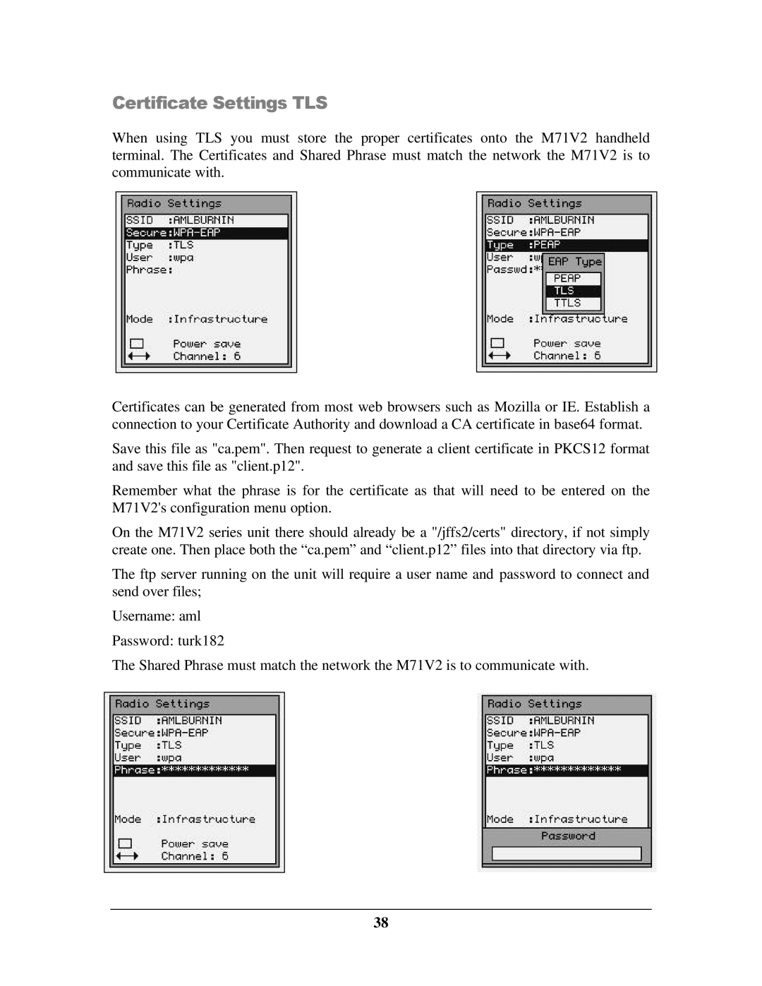 IBM M71V2 manual Certificate Settings TLS 