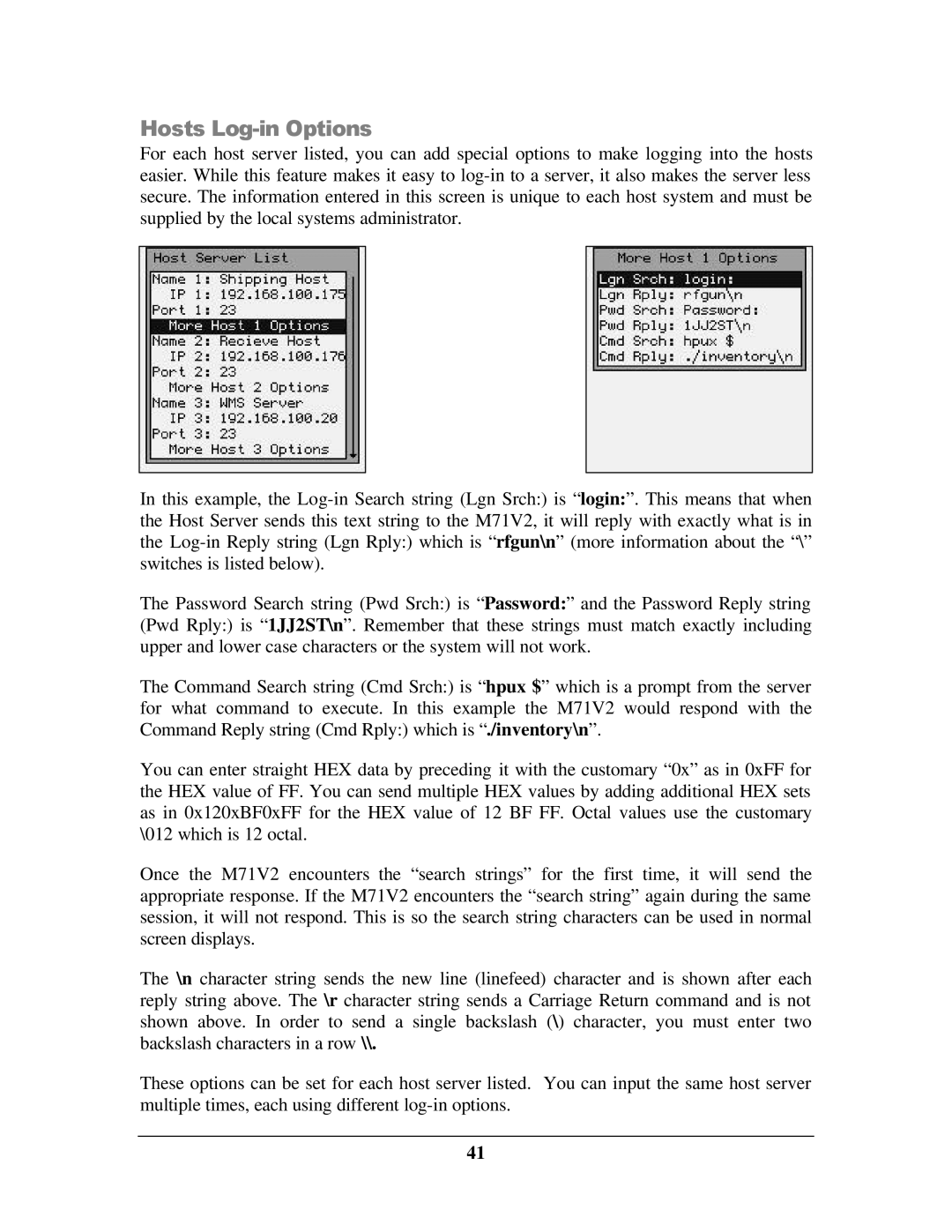 IBM M71V2 manual Hosts Log-in Options 