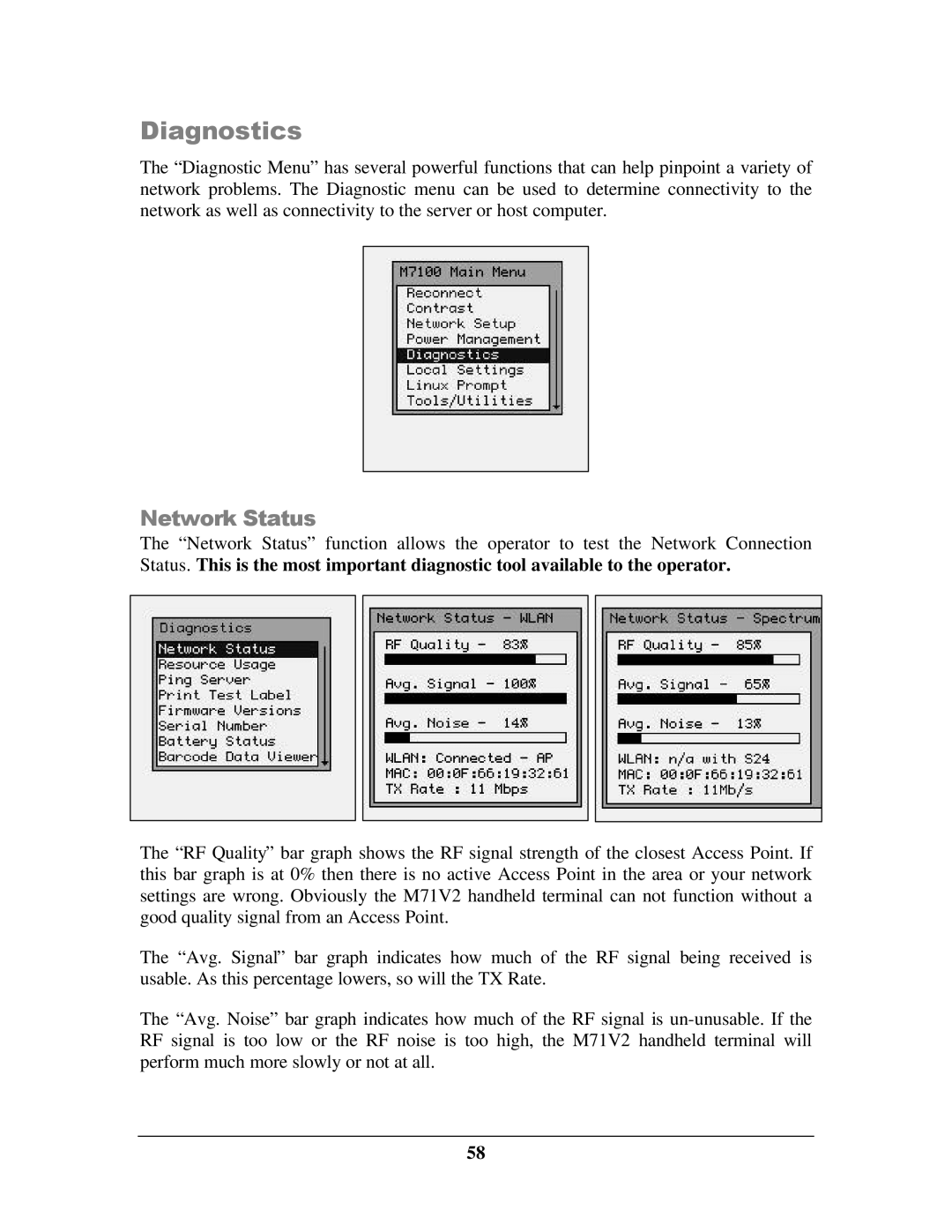 IBM M71V2 manual Diagnostics, Network Status 