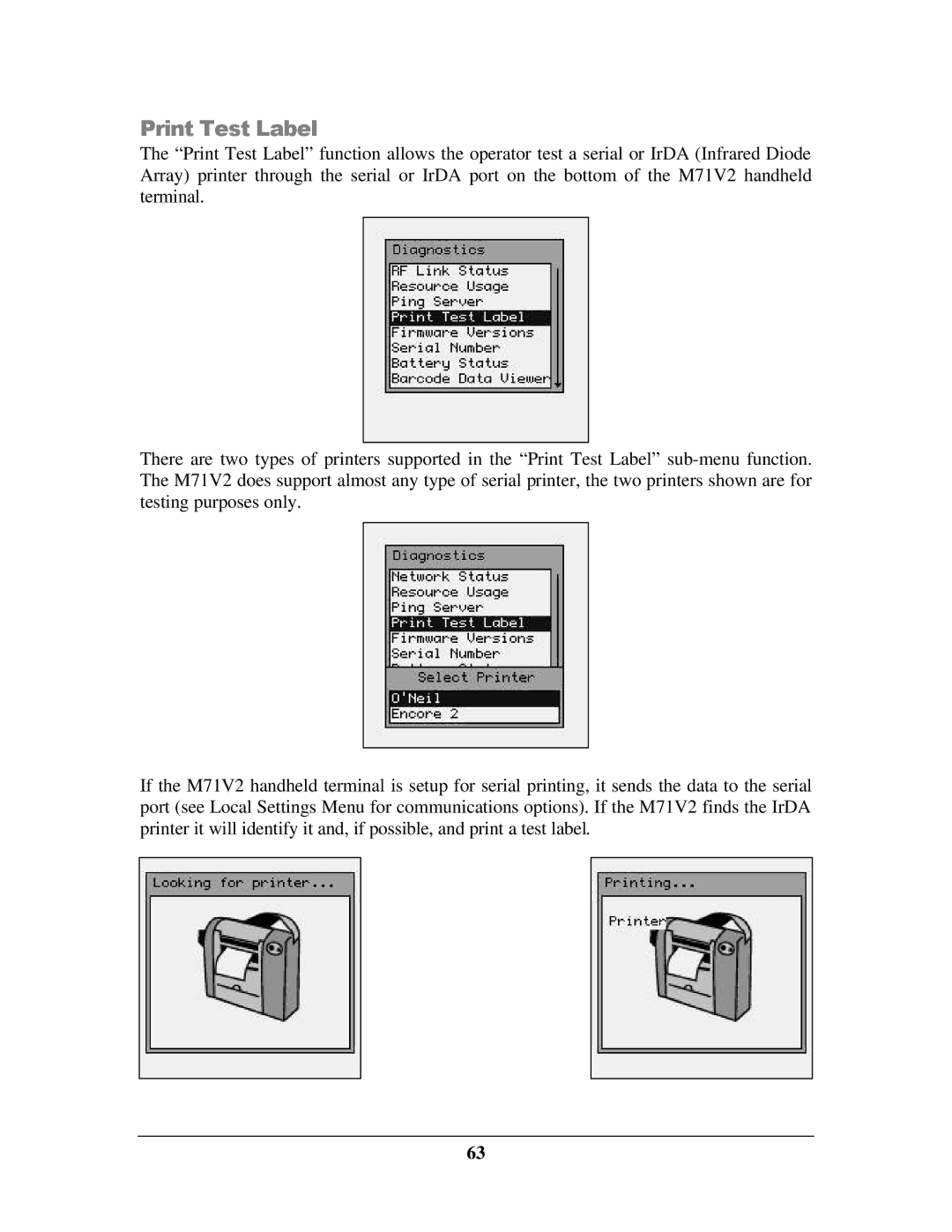 IBM M71V2 manual Print Test Label 