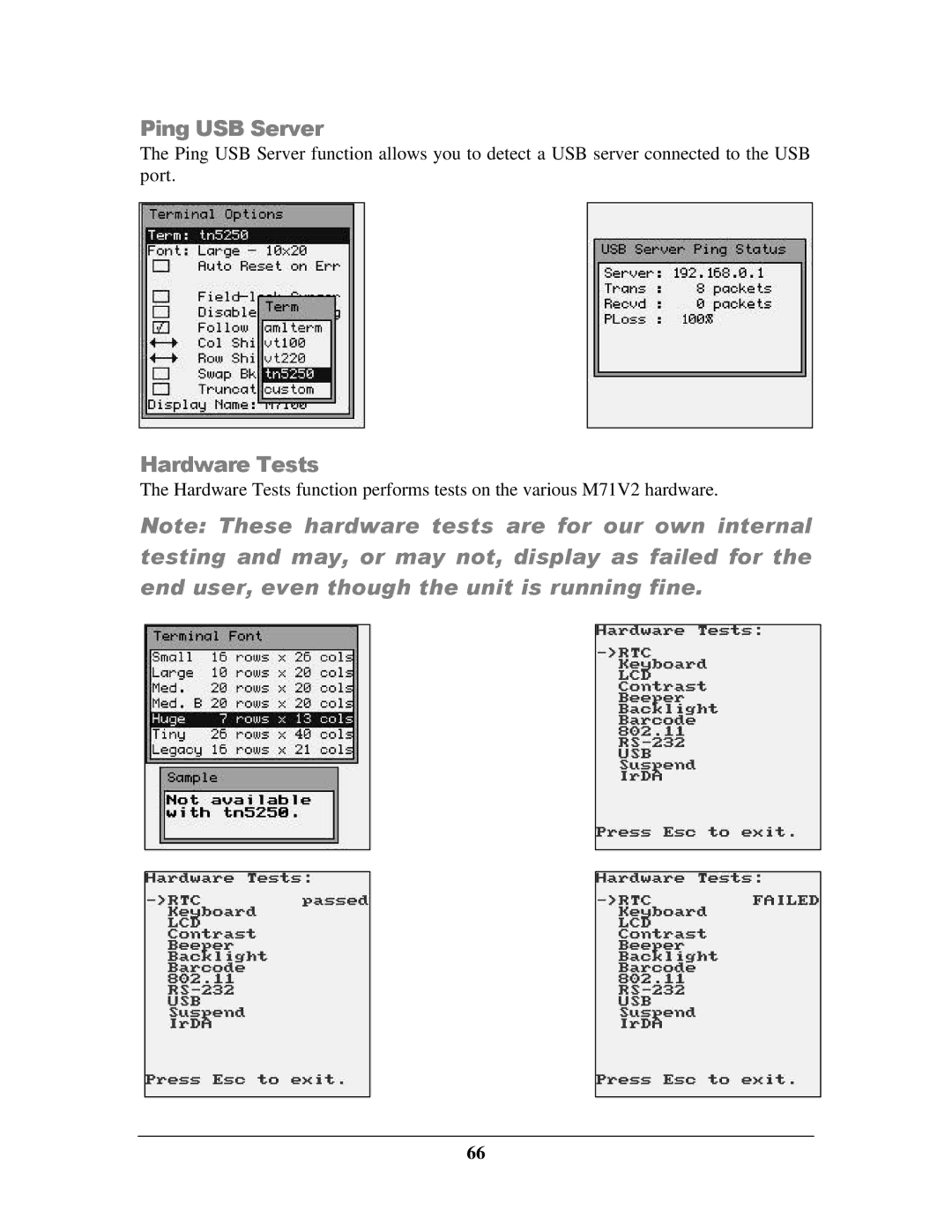 IBM M71V2 manual Ping USB Server, Hardware Tests 