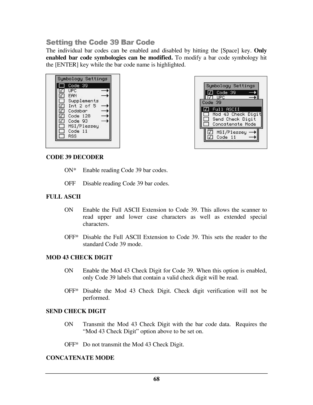 IBM M71V2 manual Setting the Code 39 Bar Code 