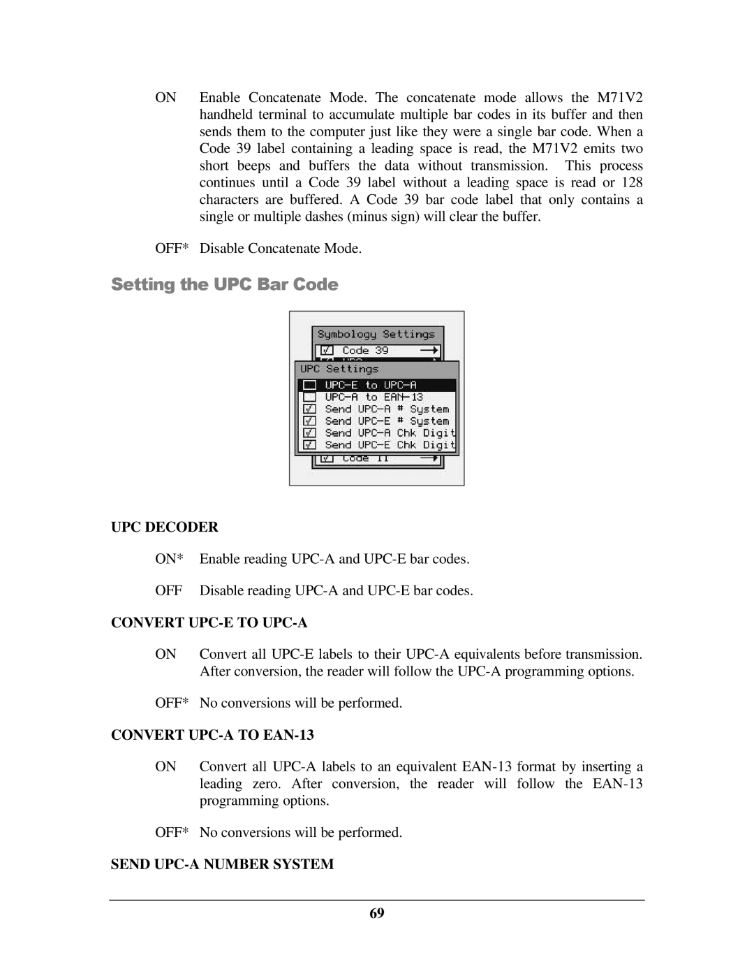 IBM M71V2 Setting the UPC Bar Code, UPC Decoder, Convert UPC-E to UPC-A, Convert UPC-A to EAN-13, Send UPC-A Number System 