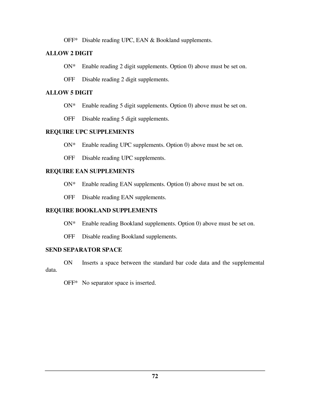 IBM M71V2 Allow 2 Digit, Allow 5 Digit, Require UPC Supplements, Require EAN Supplements, Require Bookland Supplements 