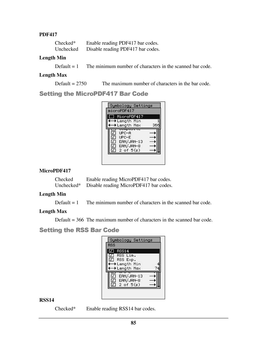 IBM M71V2 manual Setting the RSS Bar Code, RSS14 