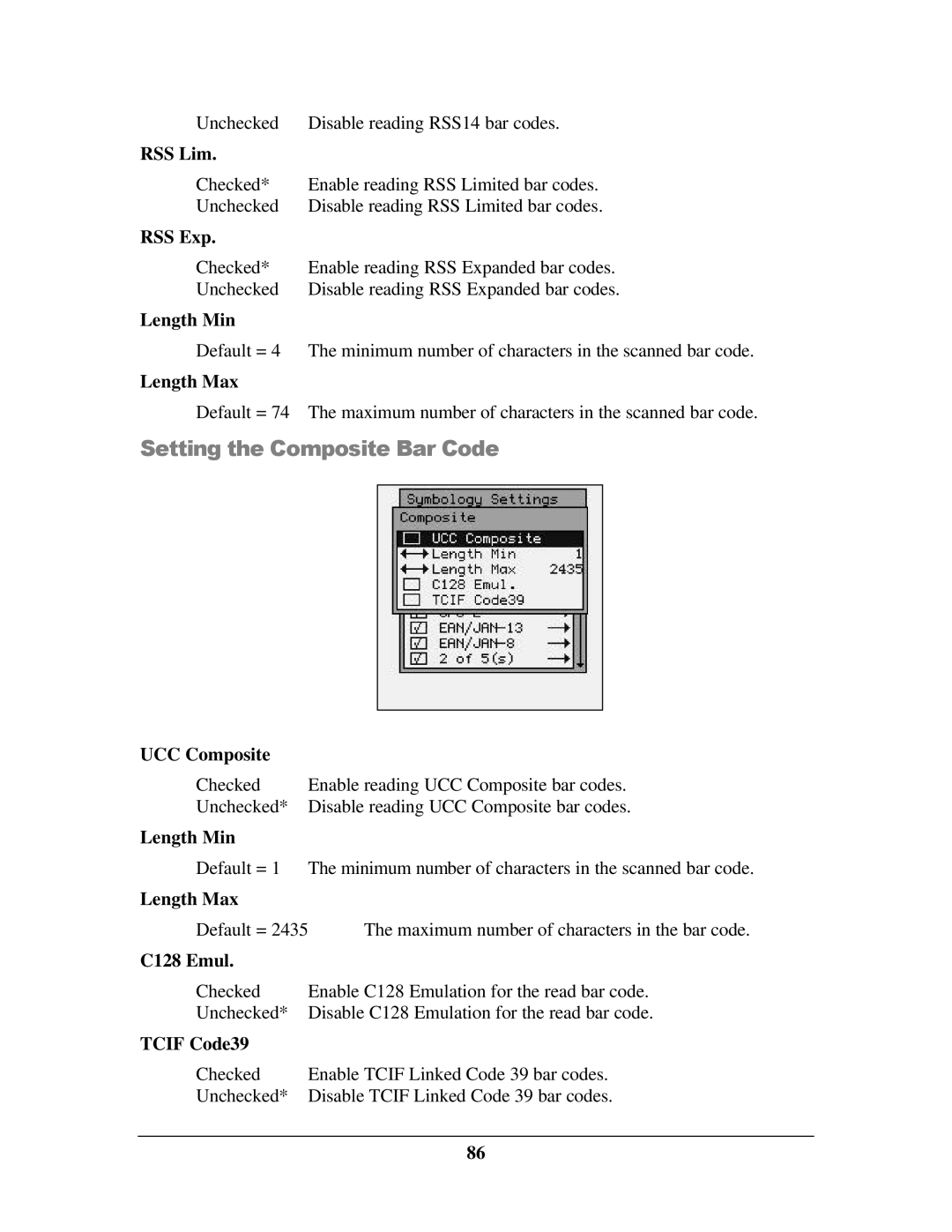 IBM M71V2 manual Setting the Composite Bar Code 