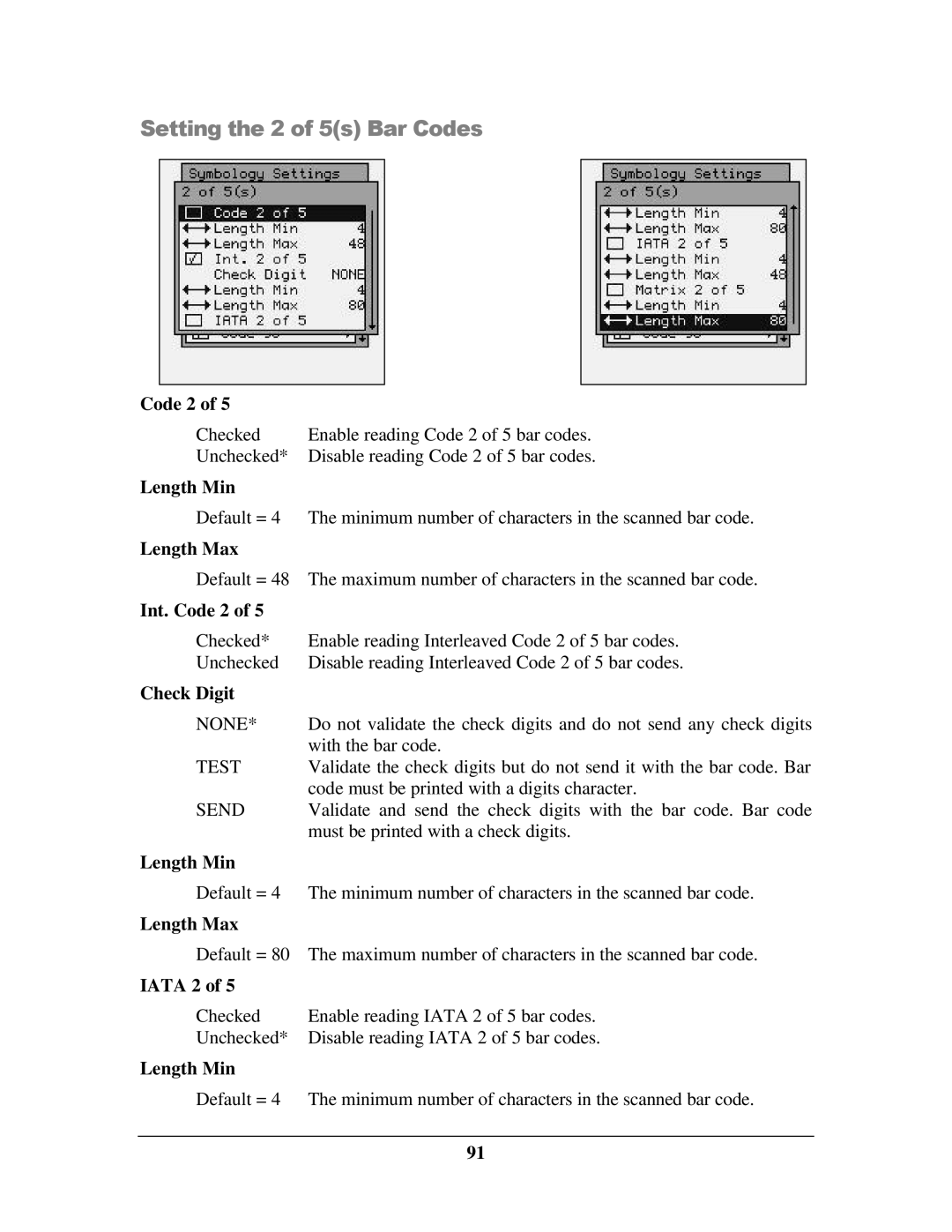 IBM M71V2 manual Setting the 2 of 5s Bar Codes, Int. Code 2, Iata 2 