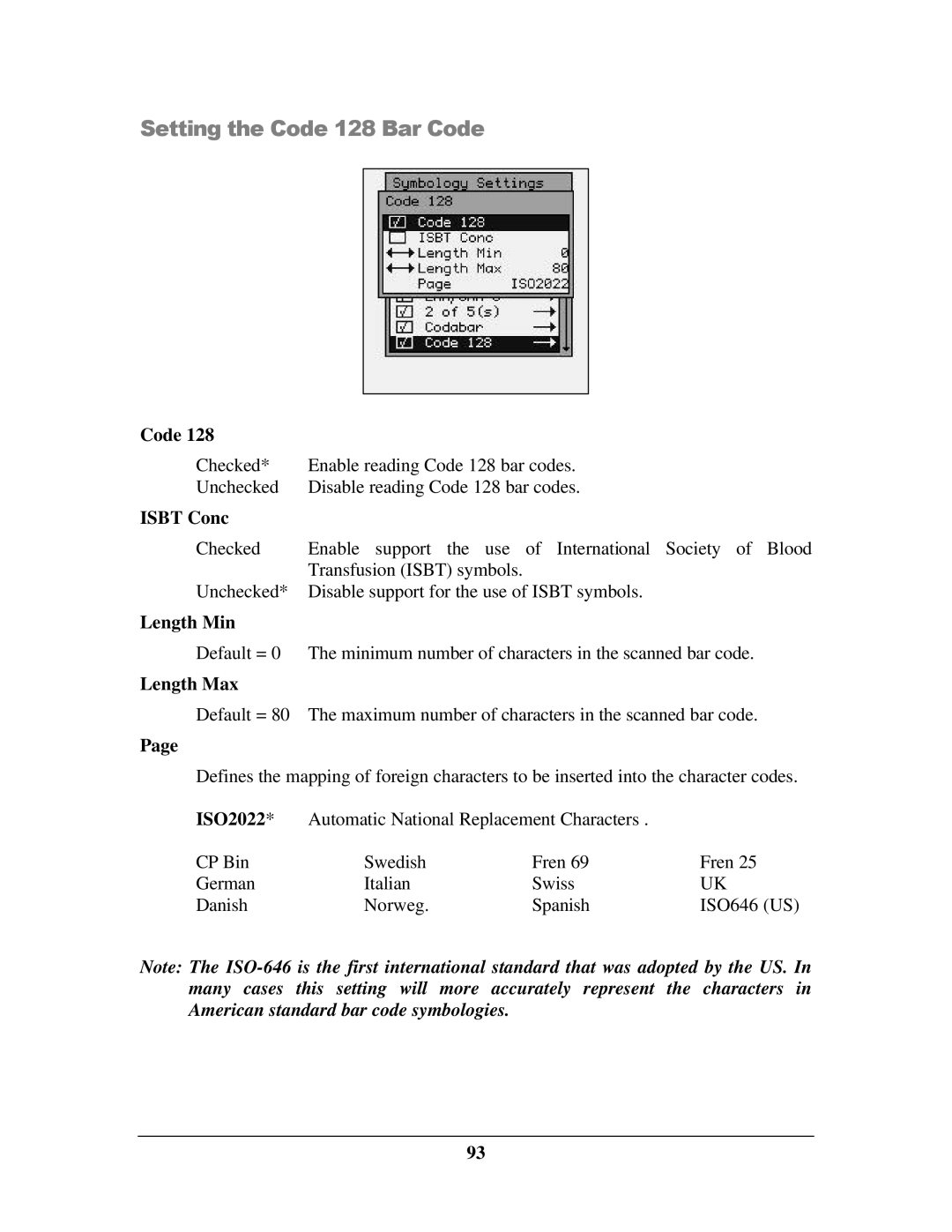 IBM M71V2 manual Setting the Code 128 Bar Code, Isbt Conc 