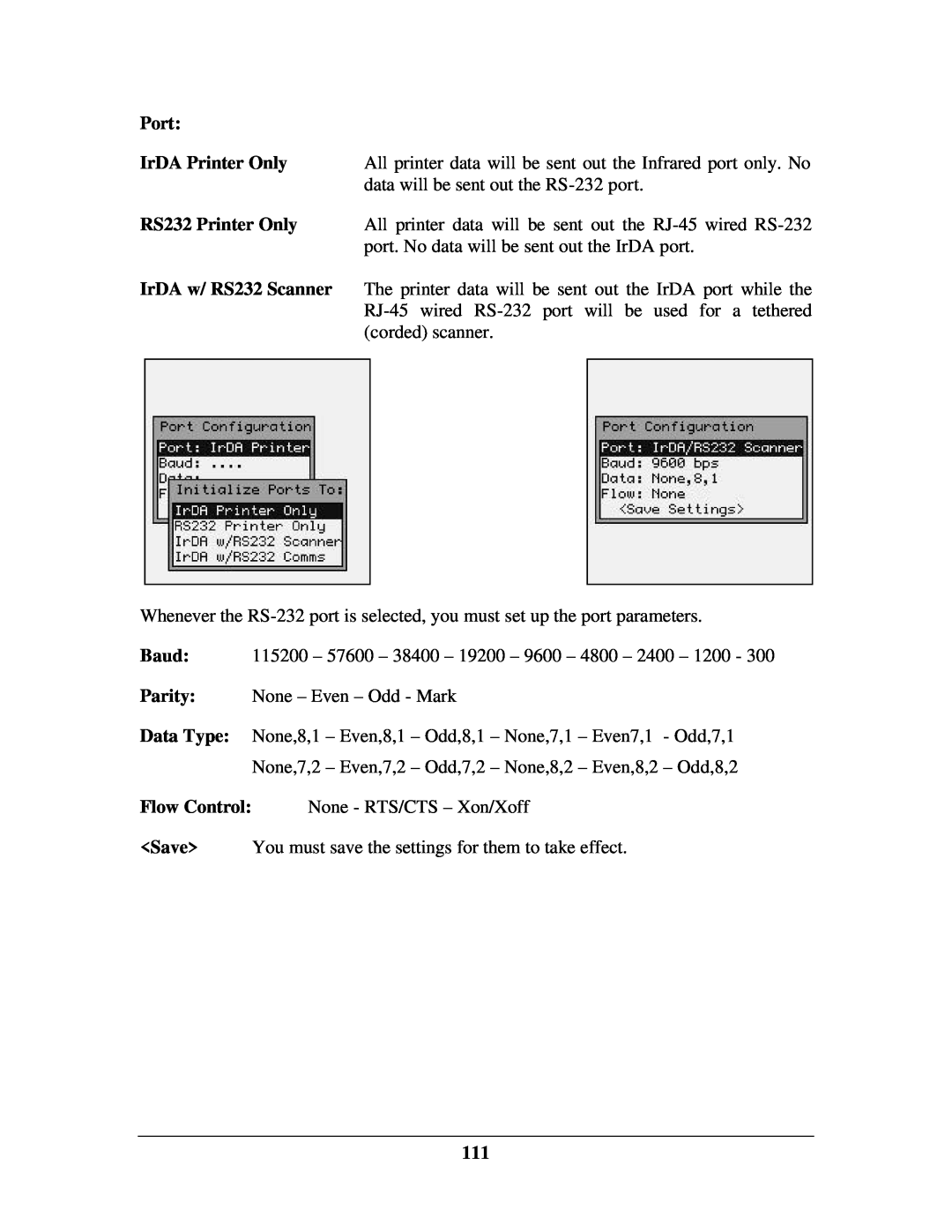 IBM M71V2 manual Port, IrDA Printer Only, RS232 Printer Only, IrDA w/ RS232 Scanner 