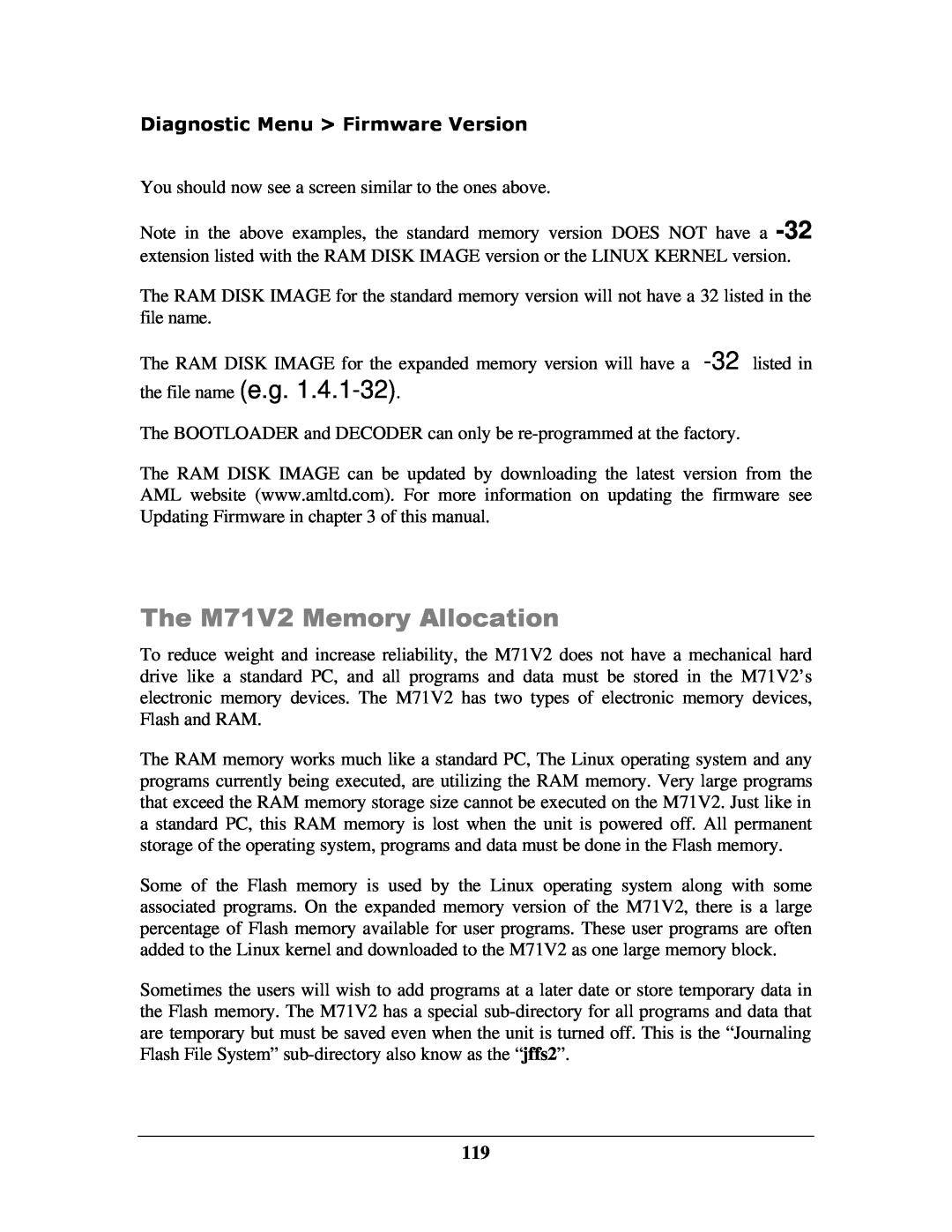 IBM manual The M71V2 Memory Allocation, Diagnostic Menu Firmware Version 