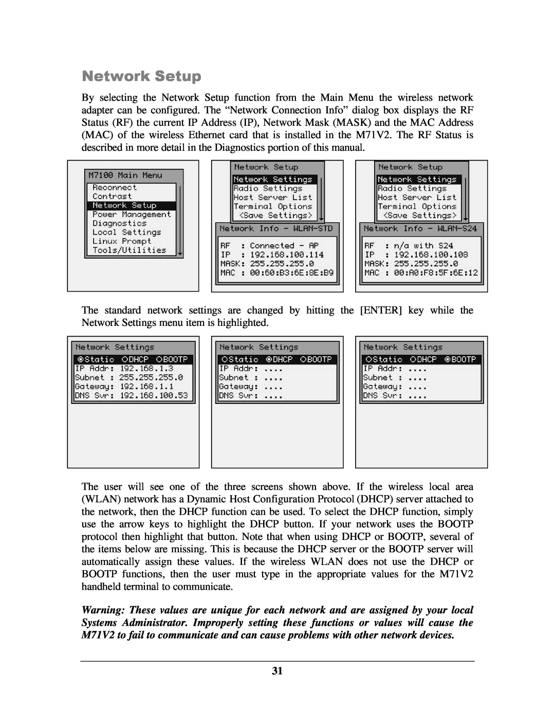 IBM M71V2 manual Network Setup 