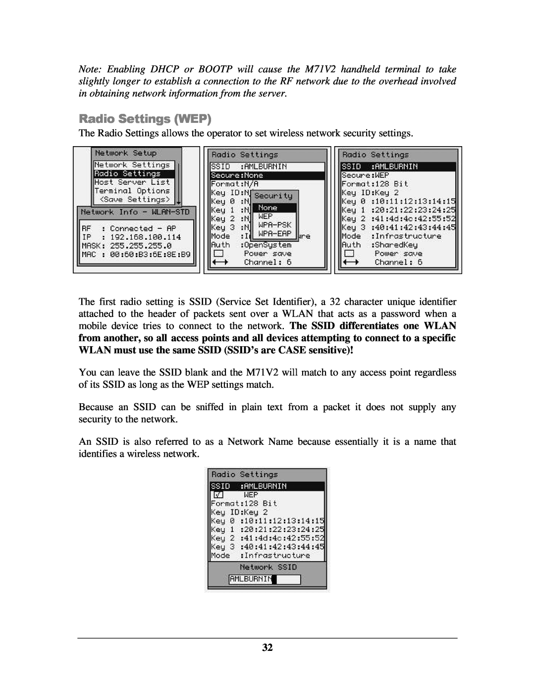 IBM M71V2 manual Radio Settings WEP 