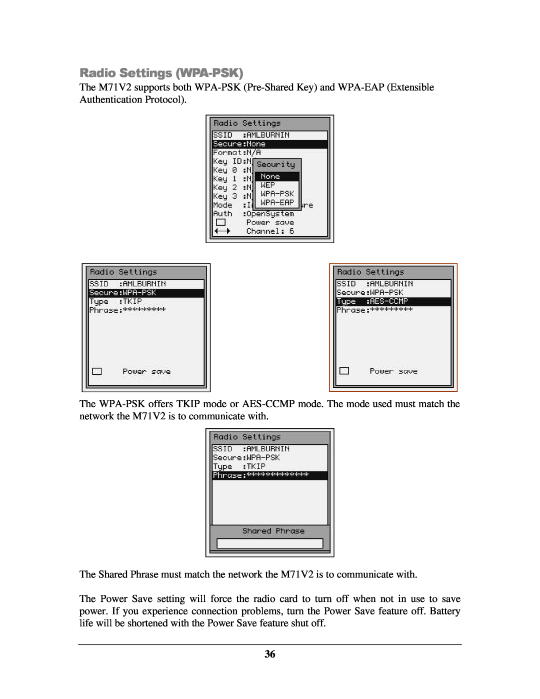 IBM M71V2 manual Radio Settings WPA-PSK 