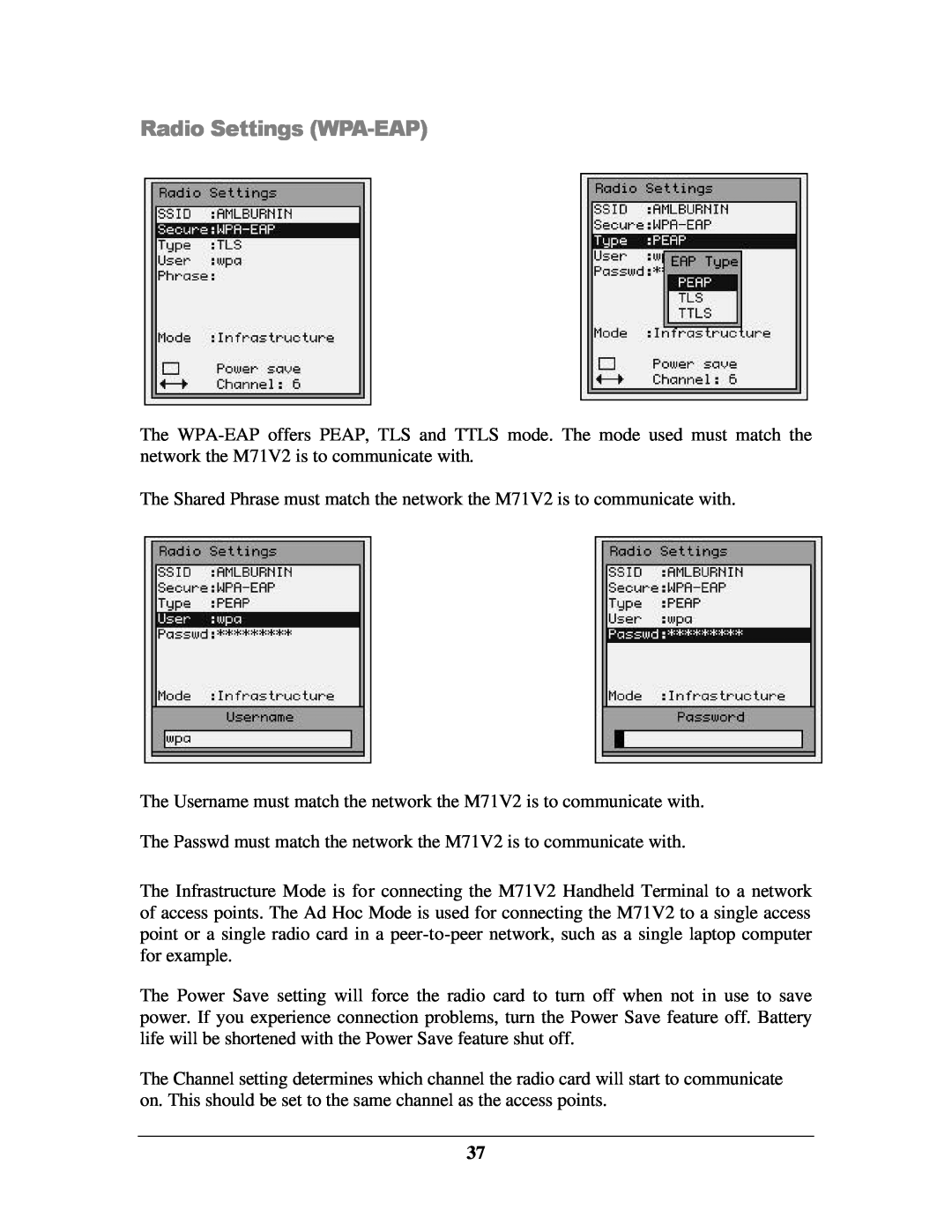 IBM M71V2 manual Radio Settings WPA-EAP 