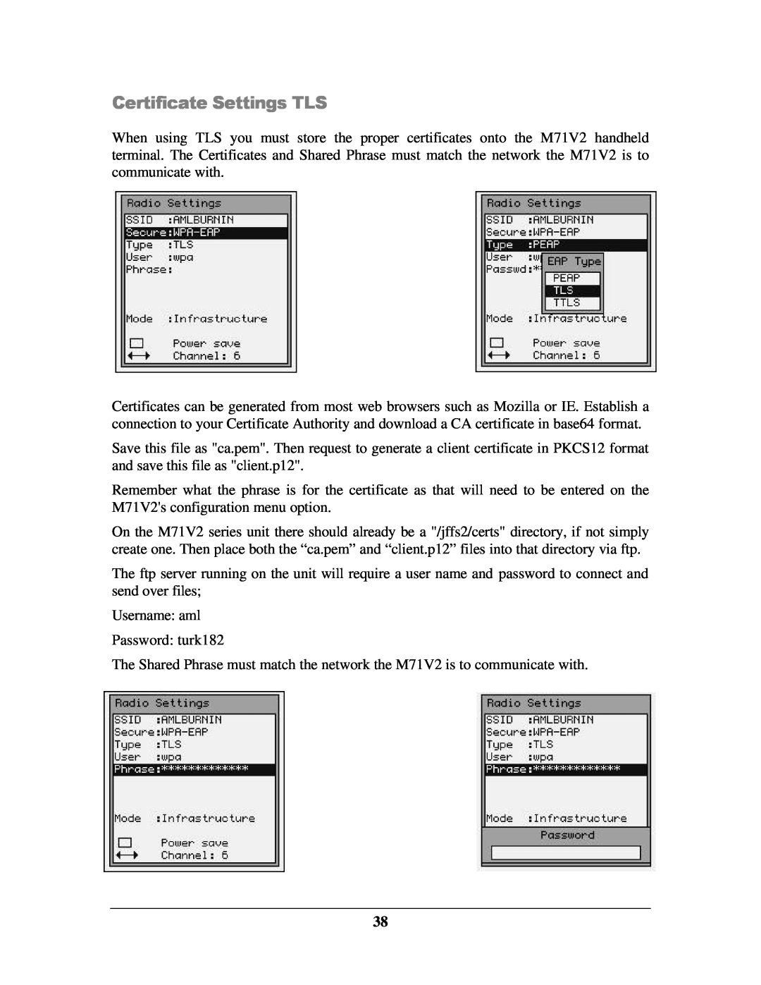 IBM M71V2 manual Certificate Settings TLS 