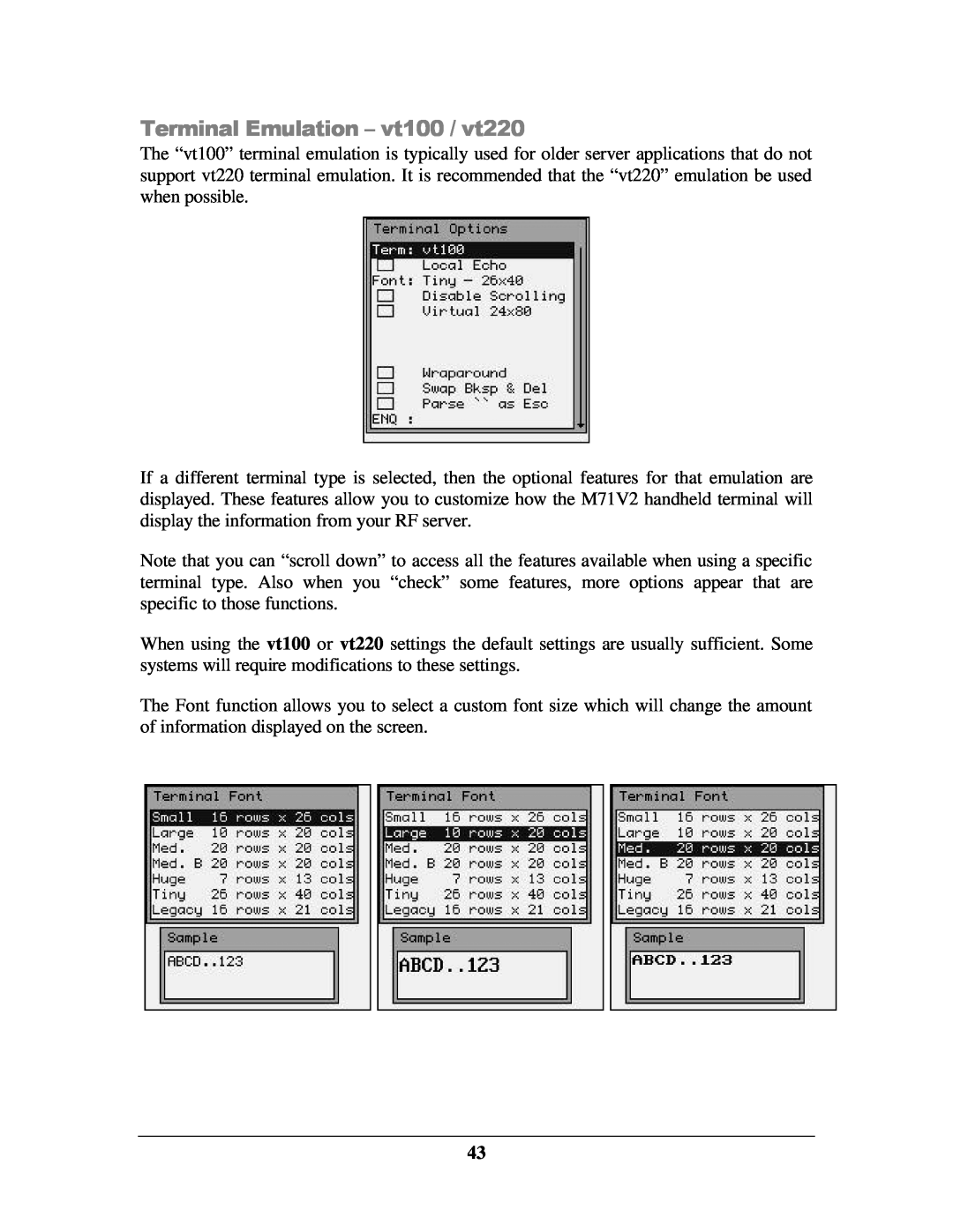 IBM M71V2 manual Terminal Emulation - vt100 / vt220 