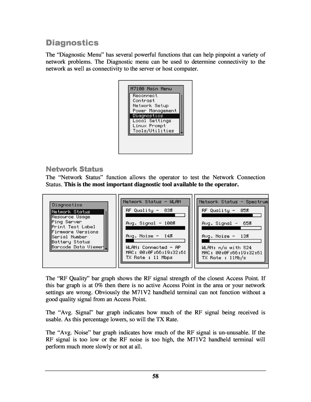 IBM M71V2 manual Diagnostics, Network Status 