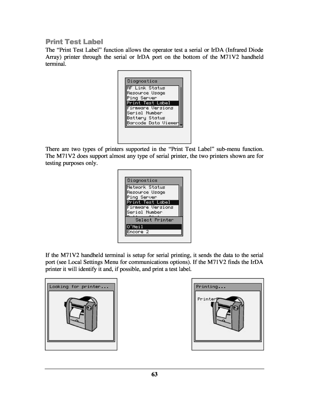 IBM M71V2 manual Print Test Label 