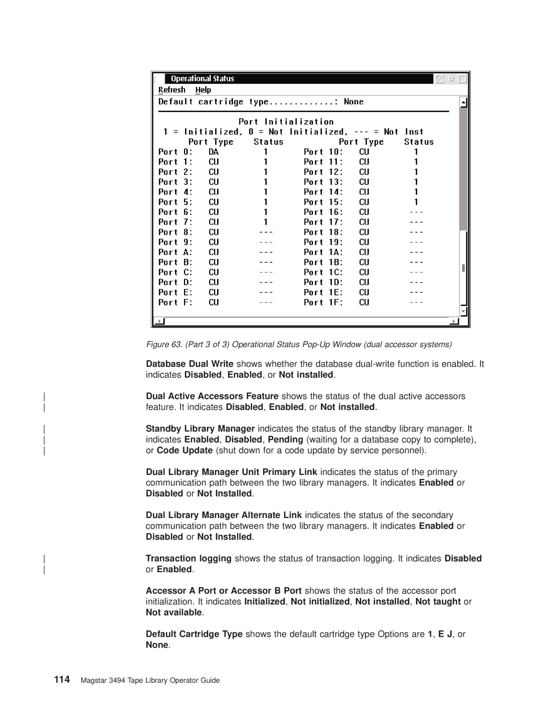 IBM Magstar 3494 Indicates Disabled, Enabled, or Not installed, Disabled or Not Installed, Or Enabled, Not available, None 